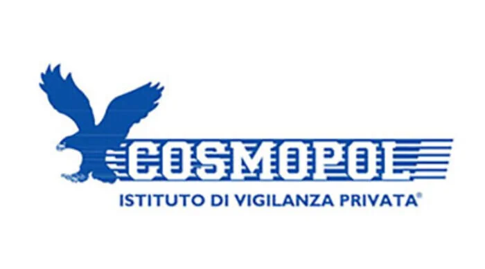 Logo blu di Cosmopol Spa raffigurante un'aquila stilizzata accanto al nome dell'azienda.