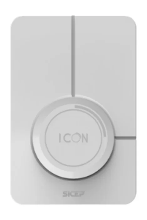 Dispositivo di comando Sicep Icon di colore bianco con interfaccia circolare centrale per sistemi di sicurezza.